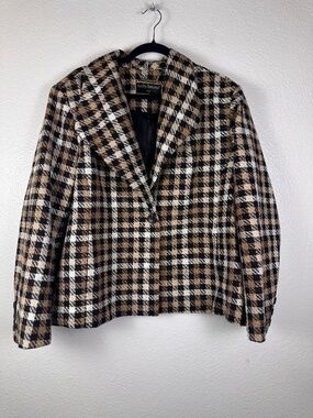 kathy ireland Plaid Blazer in Black, Brown & Cream. Sz 2X.